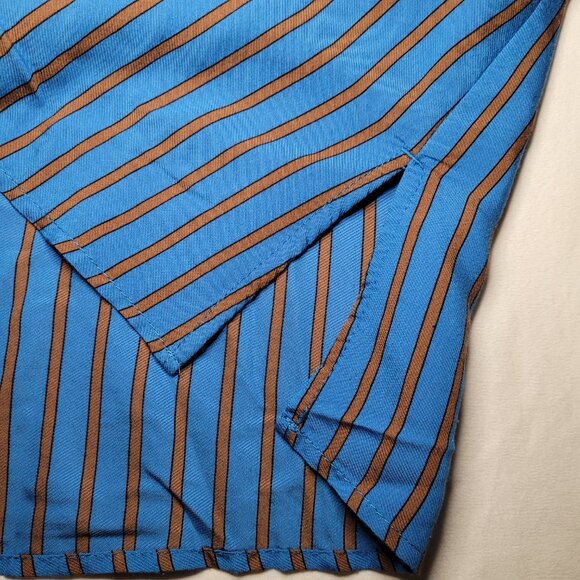 Topshop Oversized Blue Brown Striped Button Down Long Sleeve Womens Top Size 10 - Picture 3 of 11